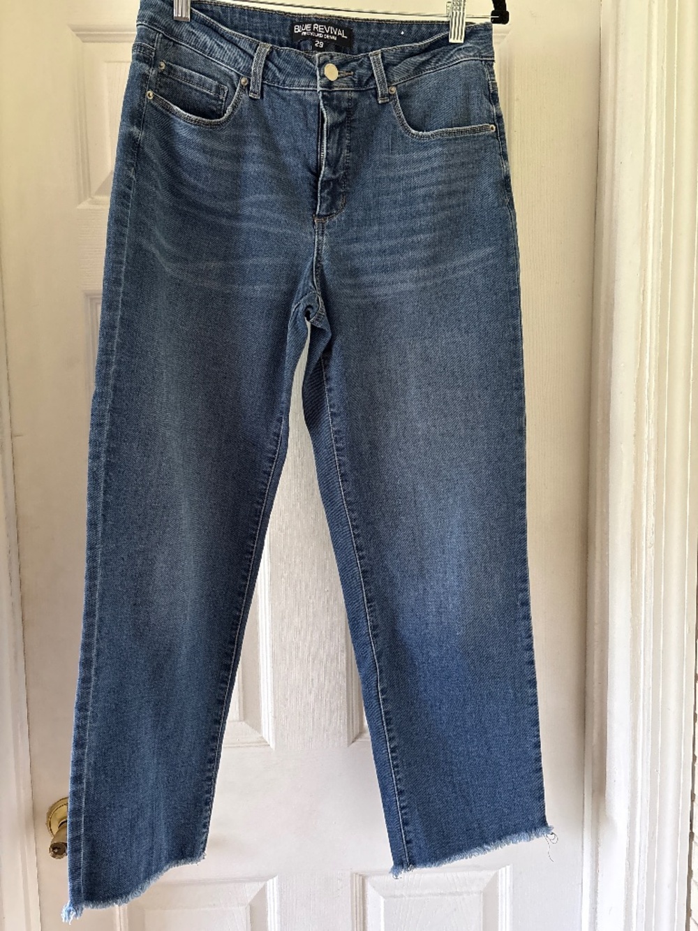 Blue Revival Recycled Denim Jeans Size 29 Cropped Straight Leg Raw Hem Stretch